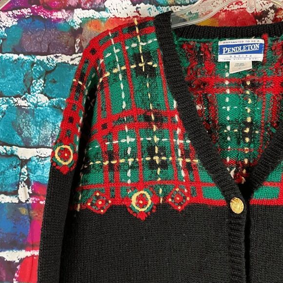 Vintage Pendleton 100% Virgin Wool Cardigan Sweater MP Medium Petite Gold Tone B - Picture 4 of 5